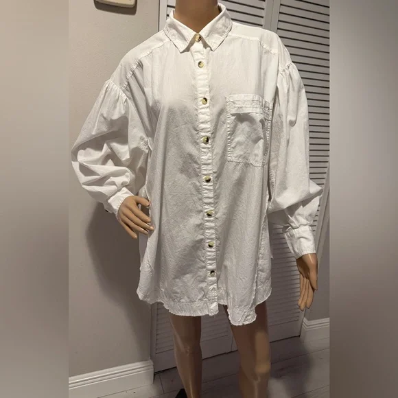 Free People We The Free Happy Hour Poplin White Oversized Button Down.